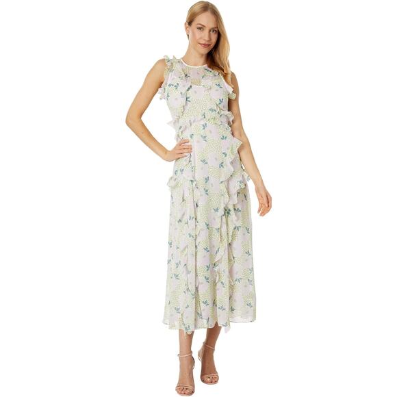 Ted Baker Sz 4 Lilac/Multi Calinia Floral Waterfall Midi Dress Sleeveless OS23-6